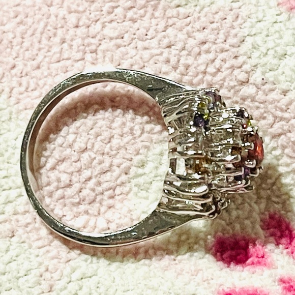 Multigem ring sterling silver: Garnet/amethyst/topaz/citrine sparkly pavé sz 10? - Picture 5 of 6